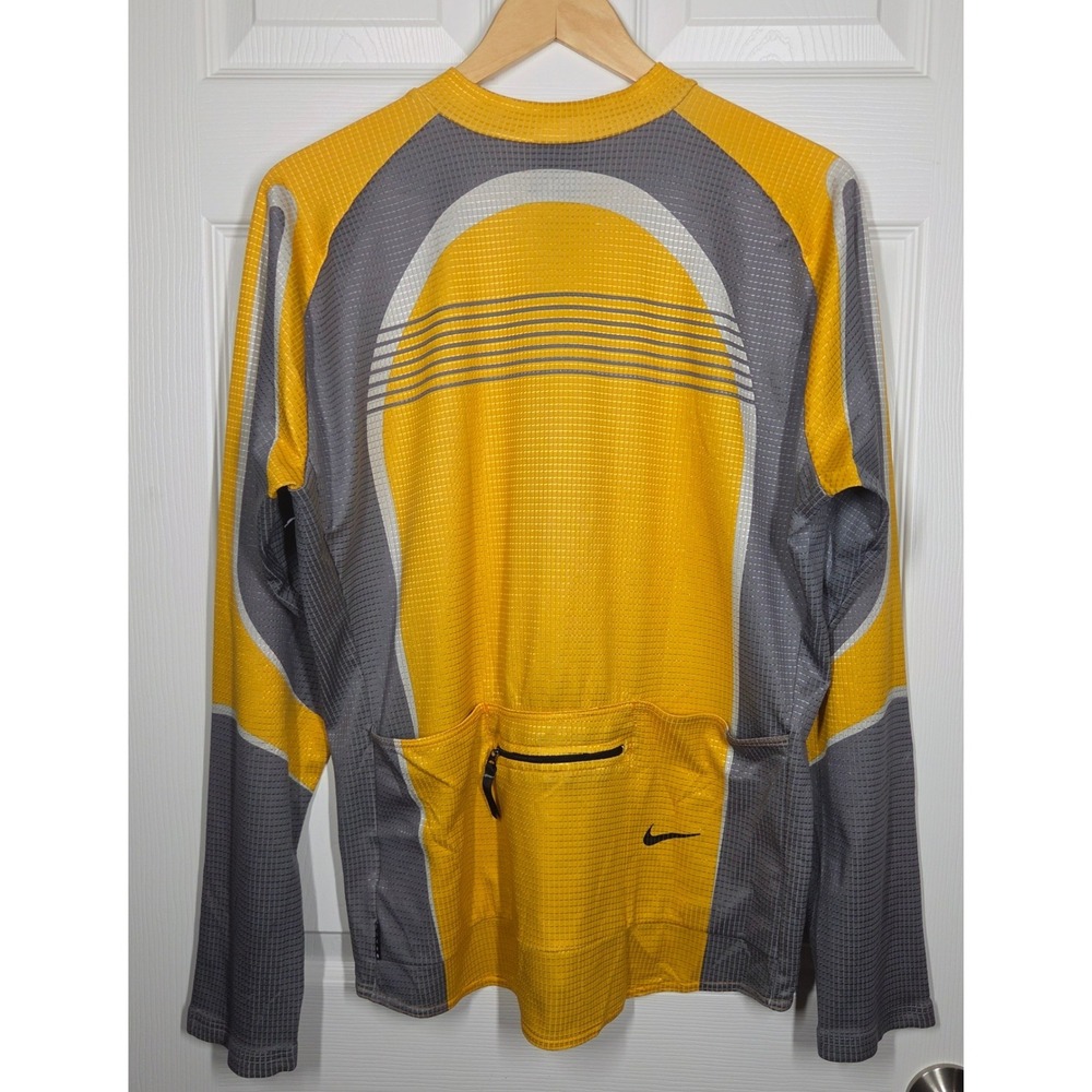 VTG Nike ACG Cycling Jersey Long Sleeve Yellow Grey Made in Italy Large 90s Y2K - Picture 4 of 14